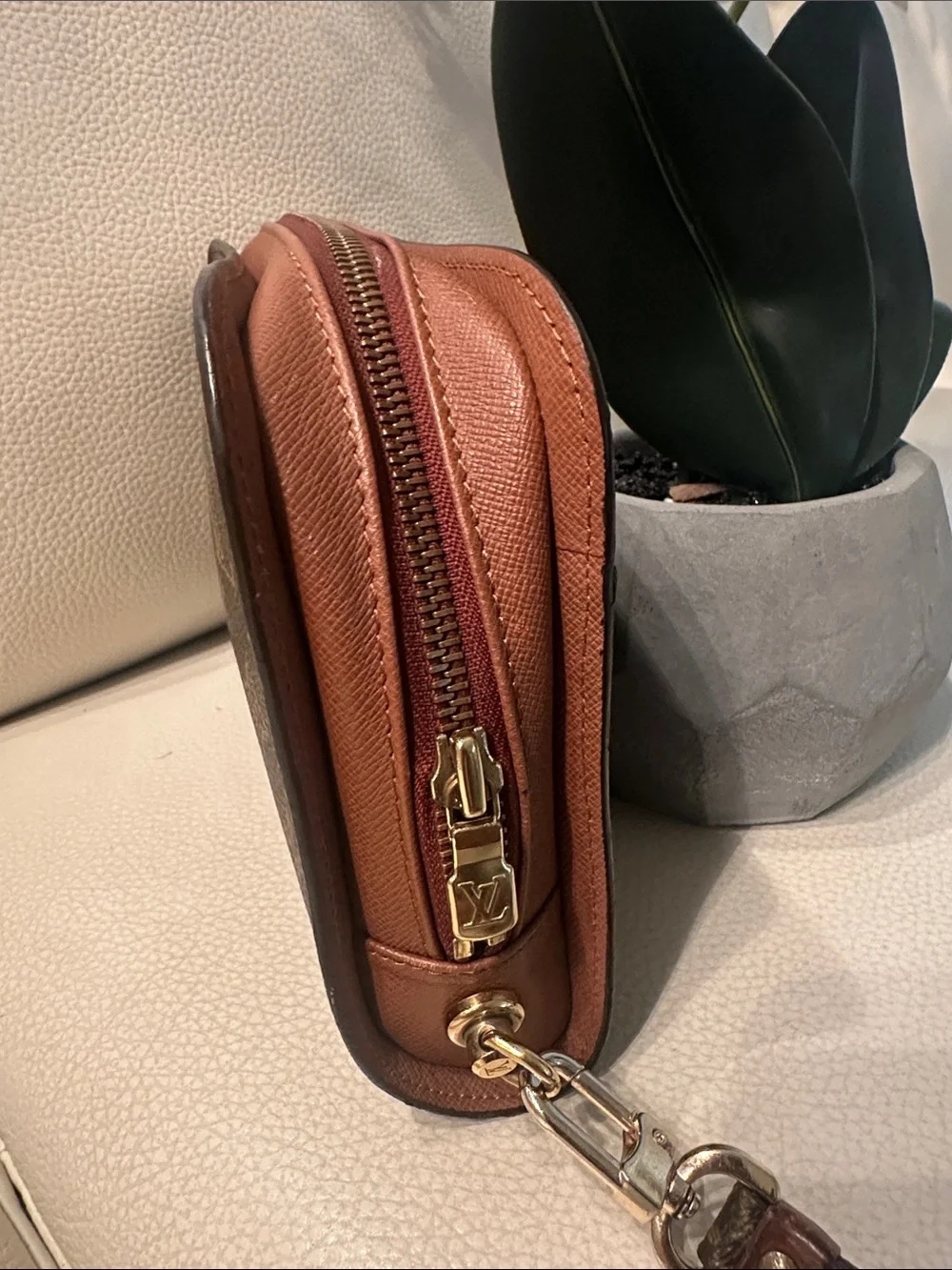 Louis Vuitton Monogram Canvas Wristlet in Brown and Gold